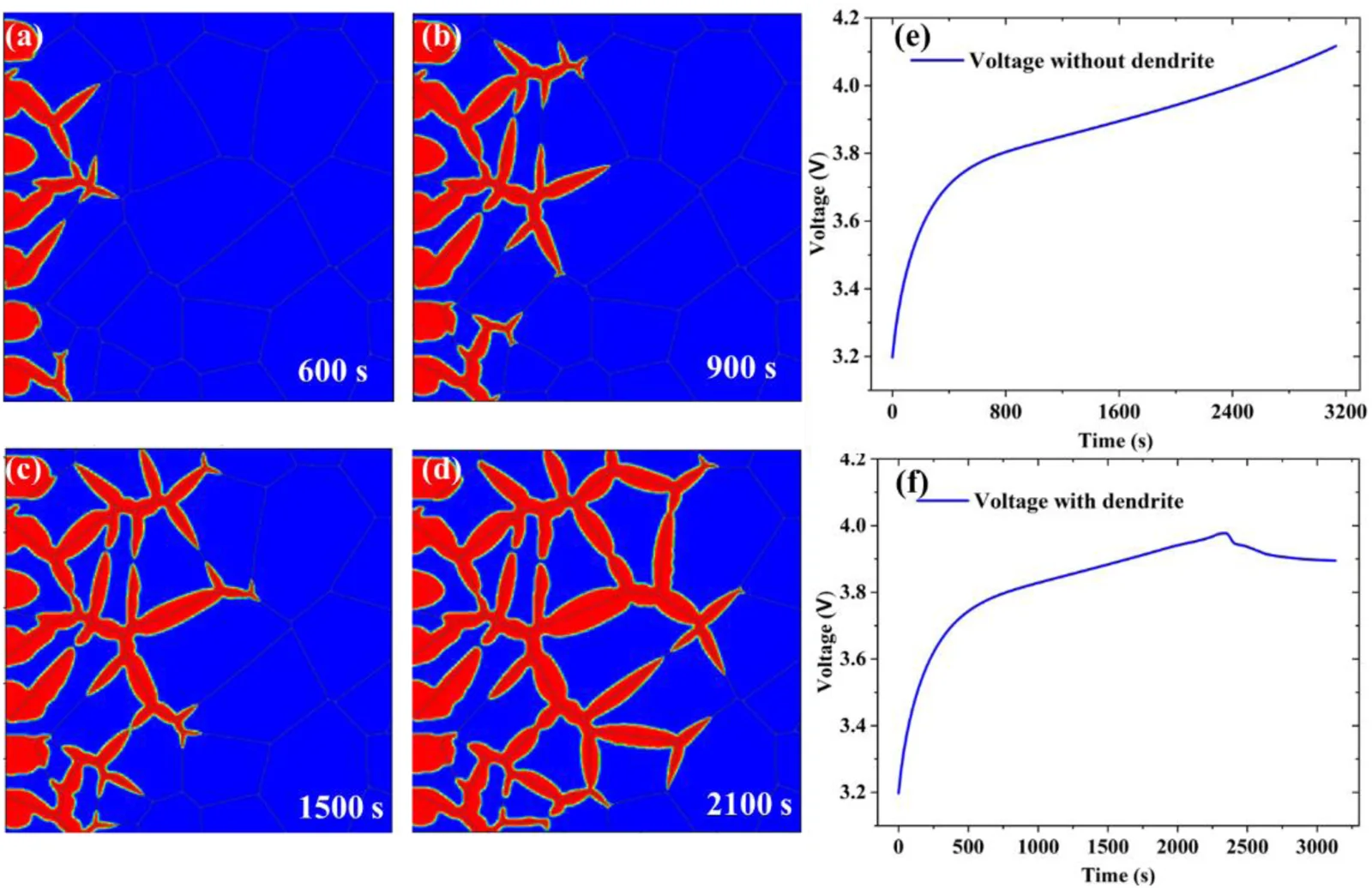 Dendrite in a polycrystal and the cell voltage curves